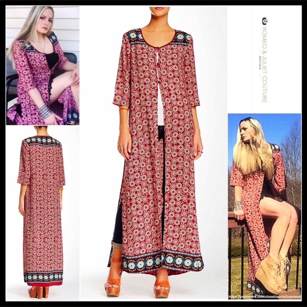 ROMEO & JULIET LONG BOHO KIMONO CARDIGAN - Picture 1 of 8